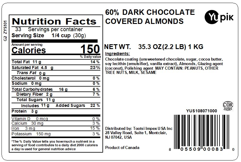 Yupik primer plano de textura del chocolate y almendra, resalta contraste crujiente y cremoso