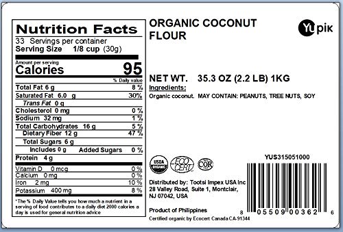 Yupik detalle de textura fina de la harina de coco que facilita mezcla
