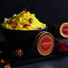 Zaran Saffron hebras en detalle mostrando color y pureza para cocinar