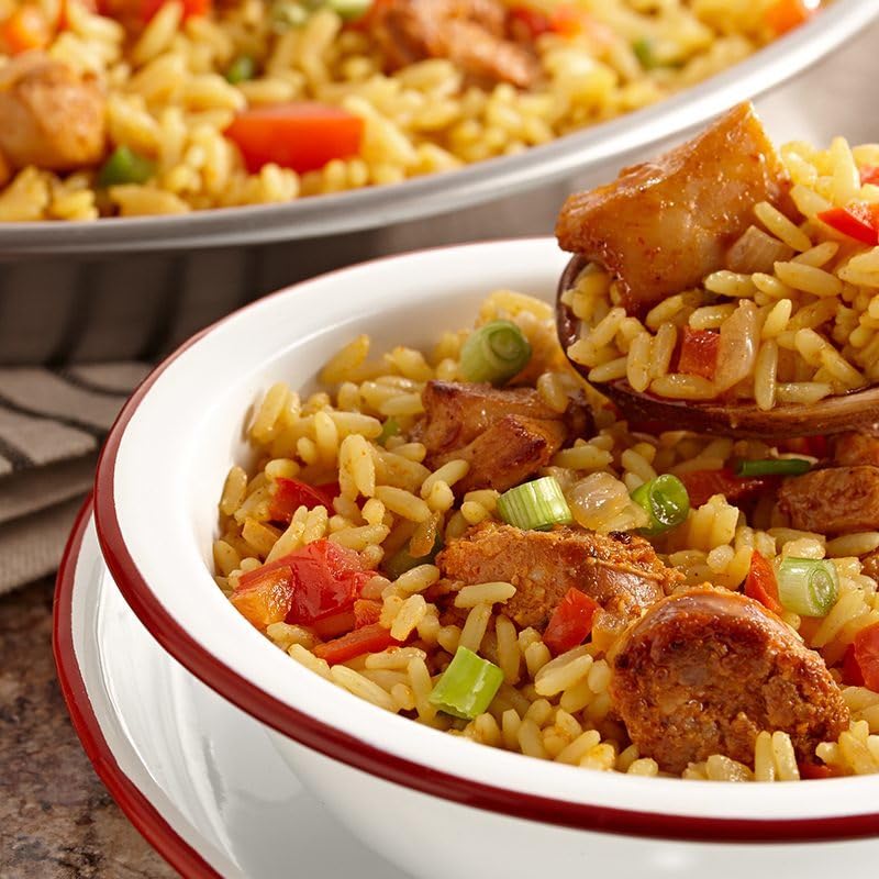 Zatarain's porción en plato blanco acompañando carnes