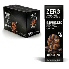 ZERO CANDIES paquete frontal espresso mostrando diseño portátil y conveniencia