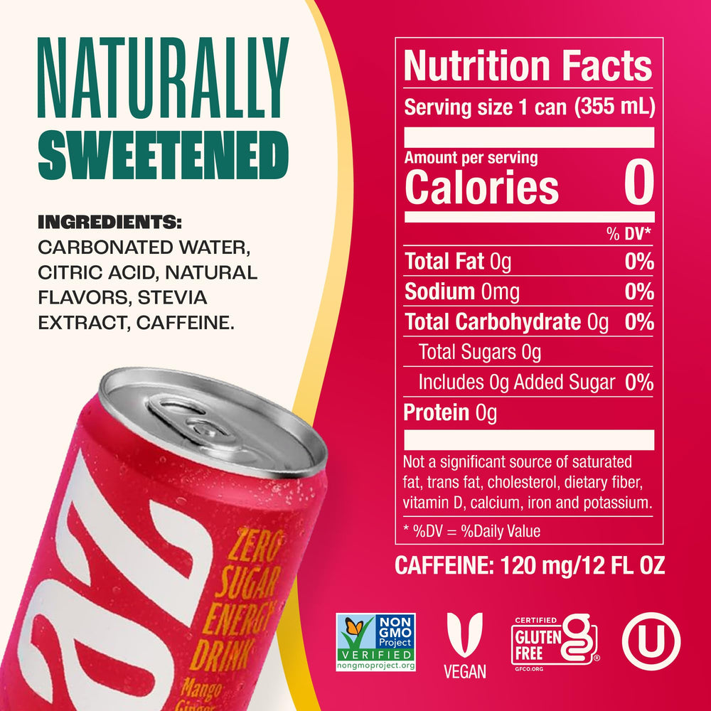 Zevia detalle de etiqueta con certificaciones Non-GMO y sin calorías