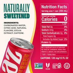 Zevia detalle de etiqueta con certificaciones Non-GMO y sin calorías