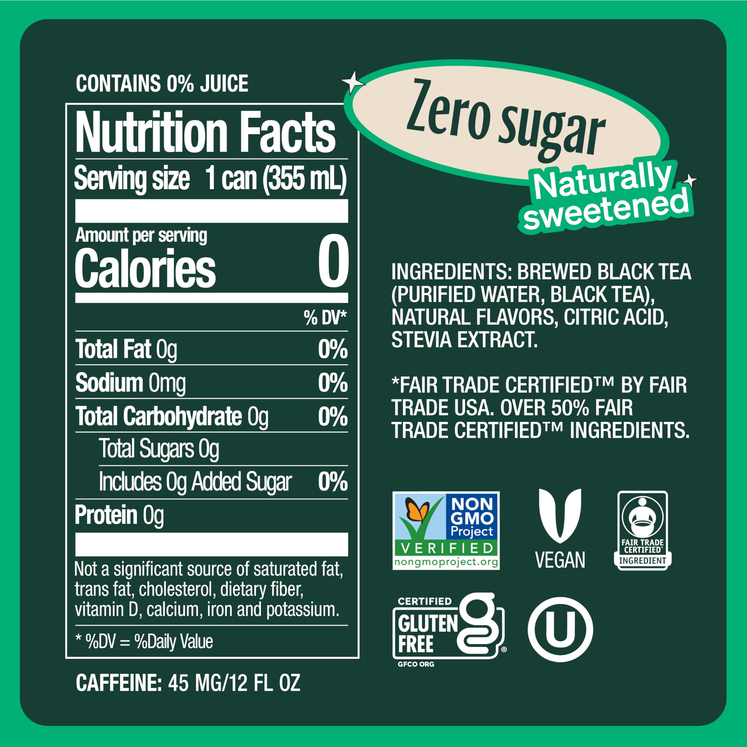 Zevia etiqueta con detalles de ingredientes y certificaciones, beneficio claridad informativa