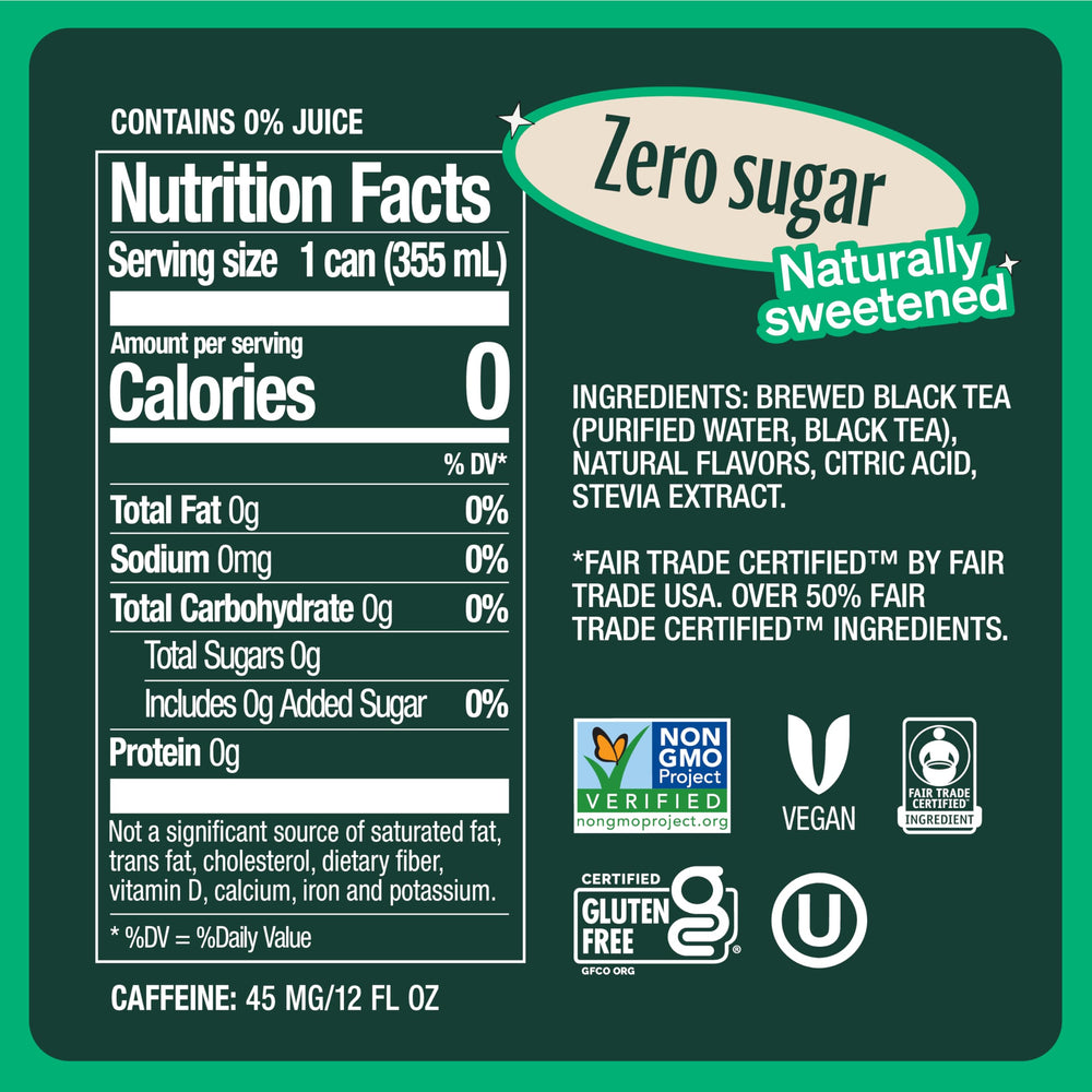 Zevia etiqueta con detalles de ingredientes y certificaciones, beneficio claridad informativa