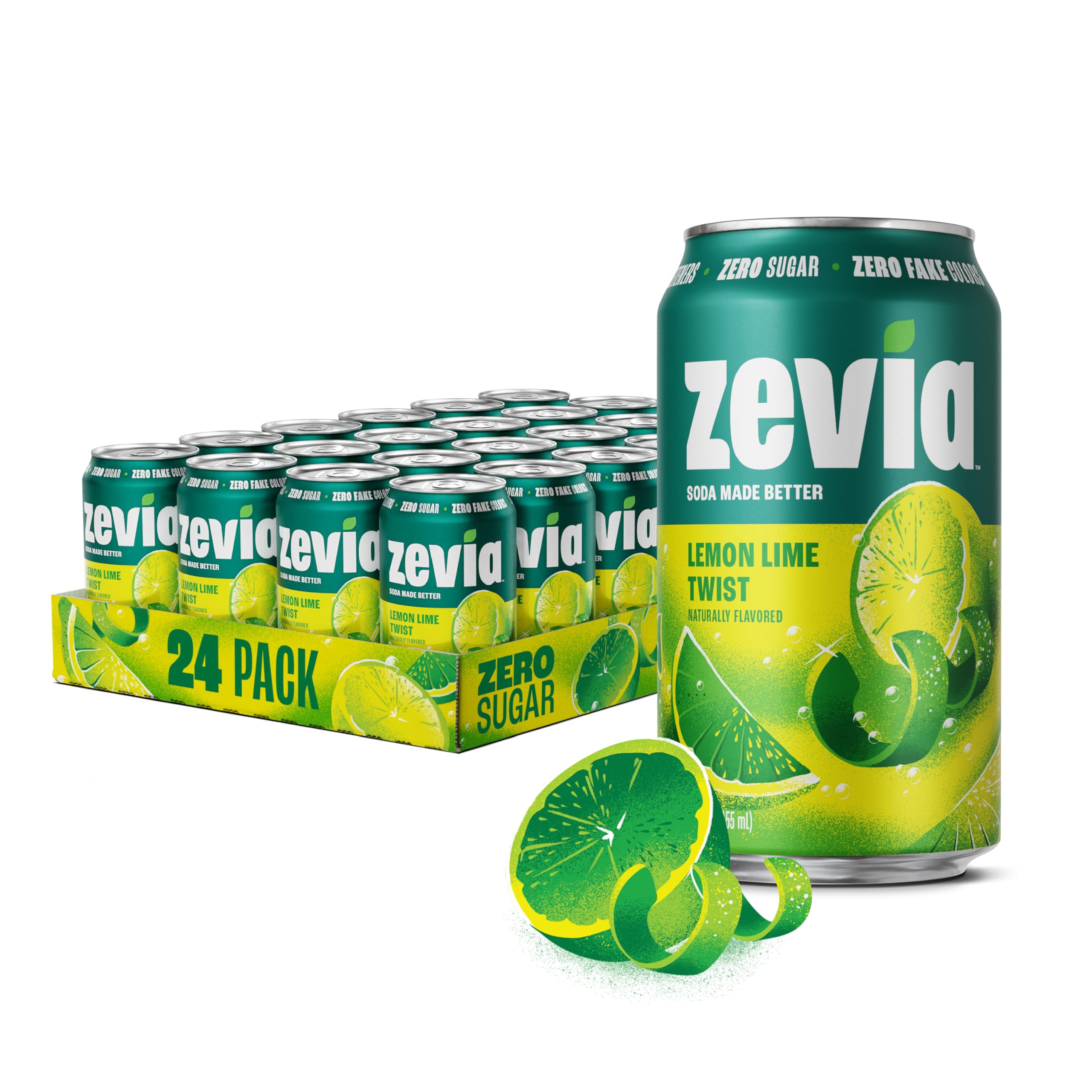 Zevia lata frente Lemon Lime Twist mostrando diseño y sabor refrescante