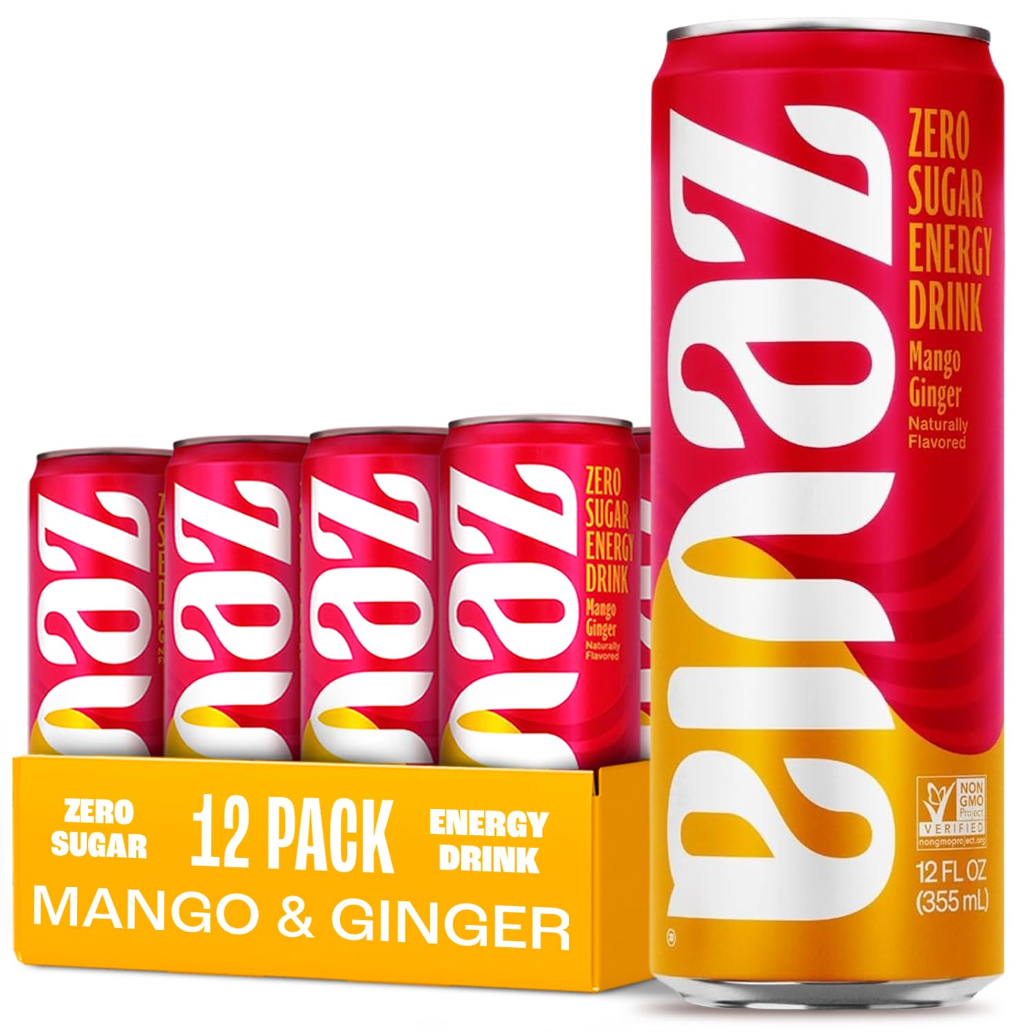 Zevia lata frontal mango-ginger mostrando diseño y sabor refrescante