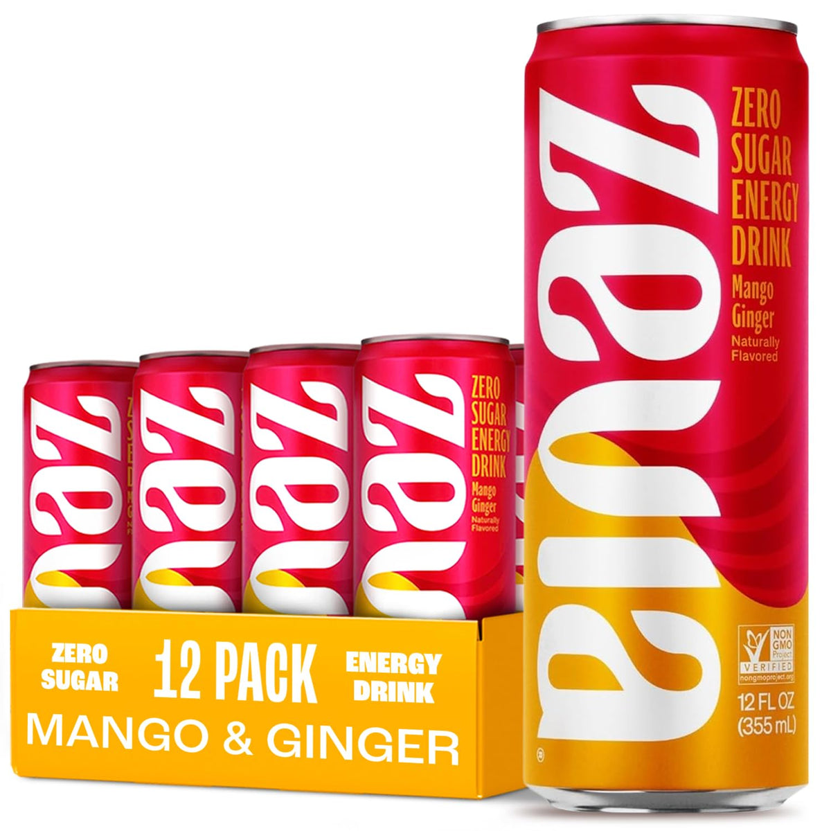 Zevia lata frontal mango-ginger mostrando diseño y sabor refrescante