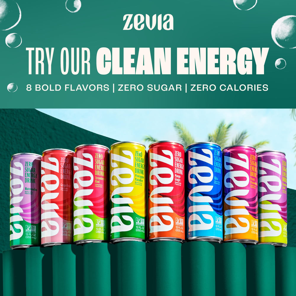 Zevia latas sobre mesa junto a un postre mostrando maridaje dulce