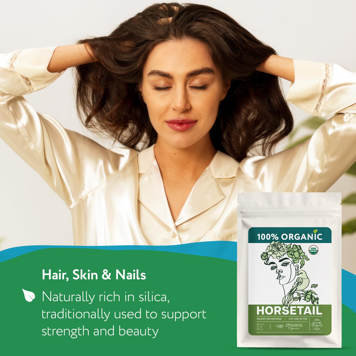 Zhivana Organics detalle de hojas secas, textura natural preservada