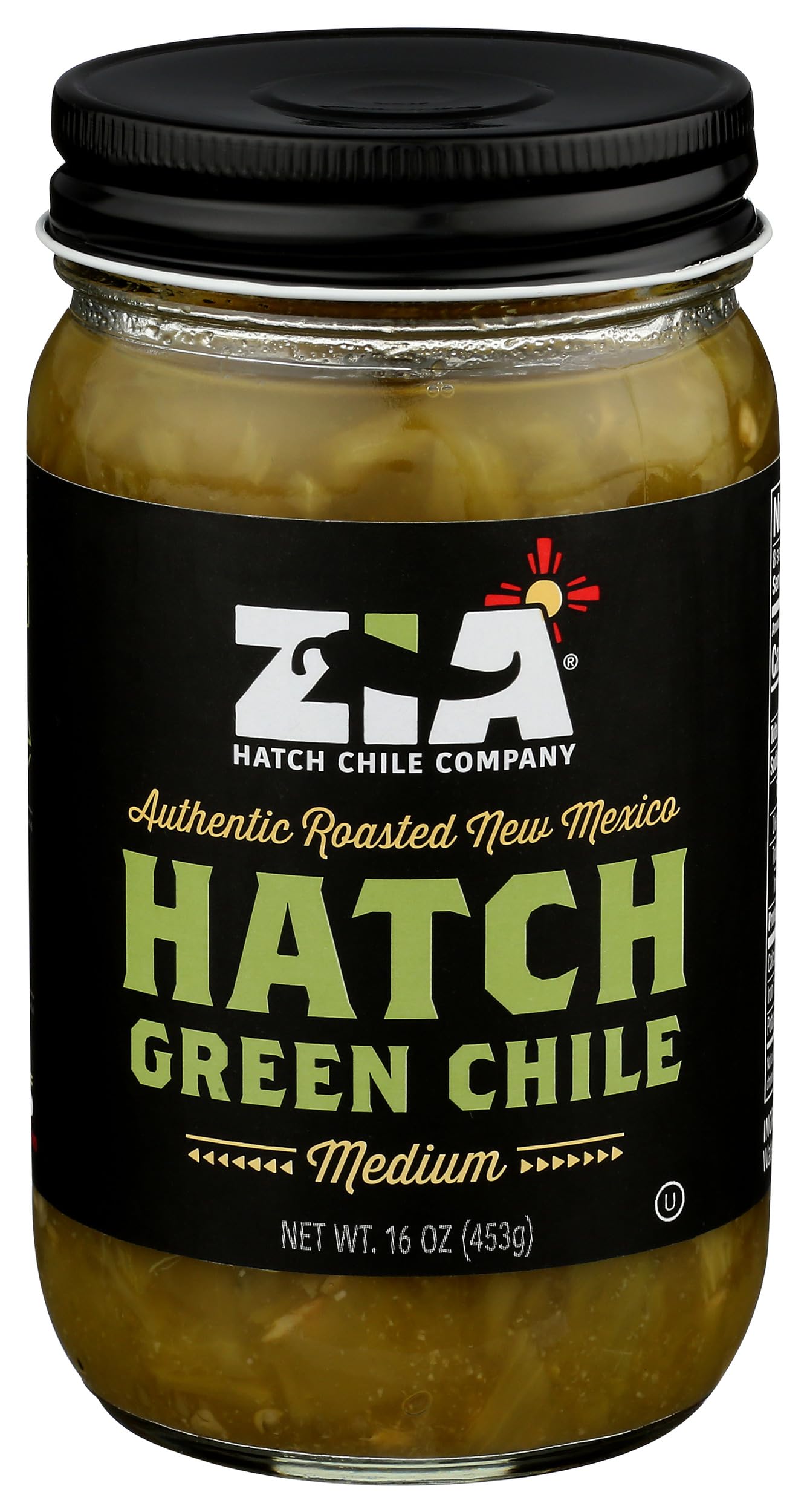 Zia Hatch Chile Company frente del envase mostrando 16 oz y uso práctico