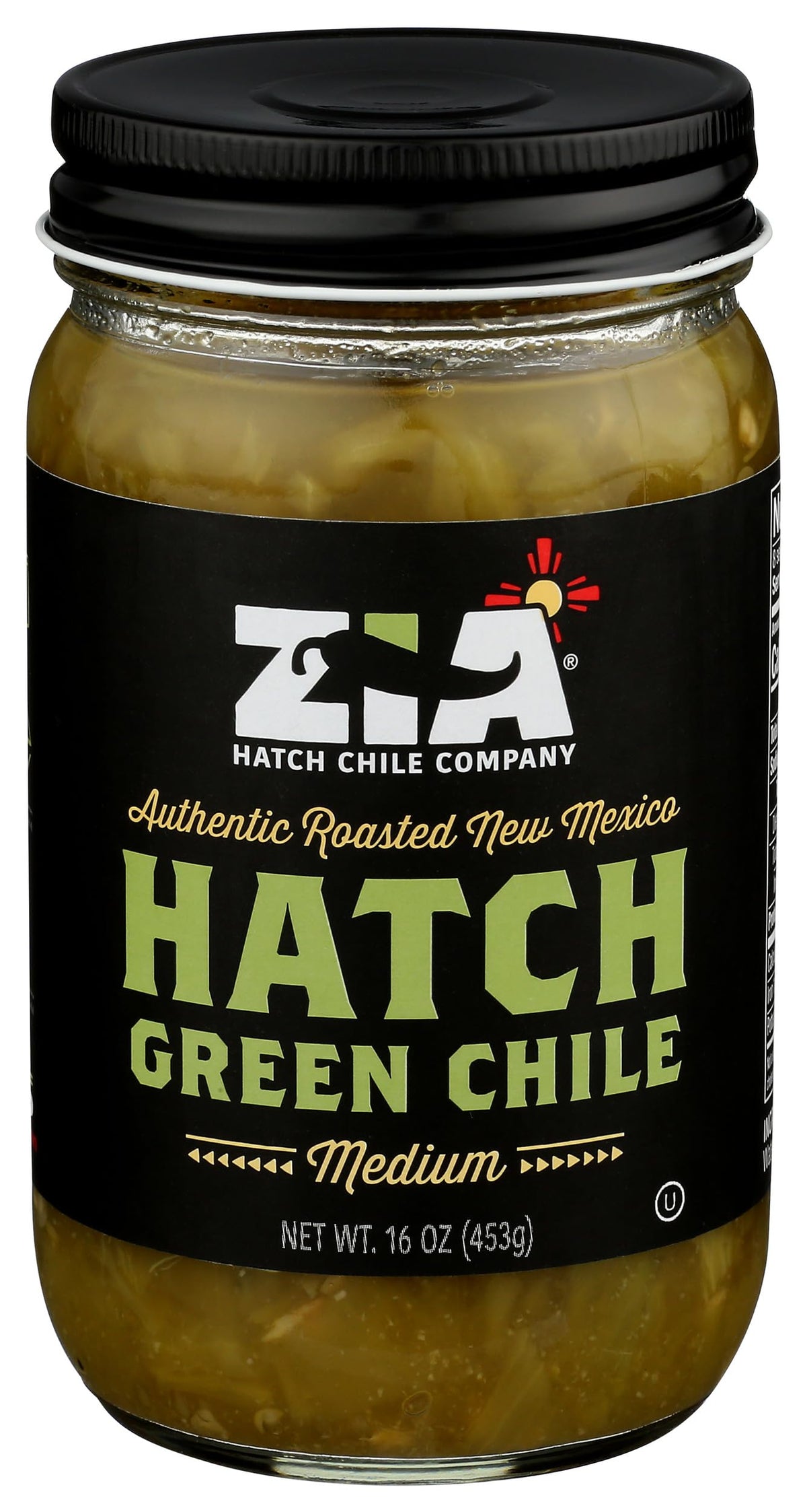 Zia Hatch Chile Company frente del envase mostrando 16 oz y uso práctico
