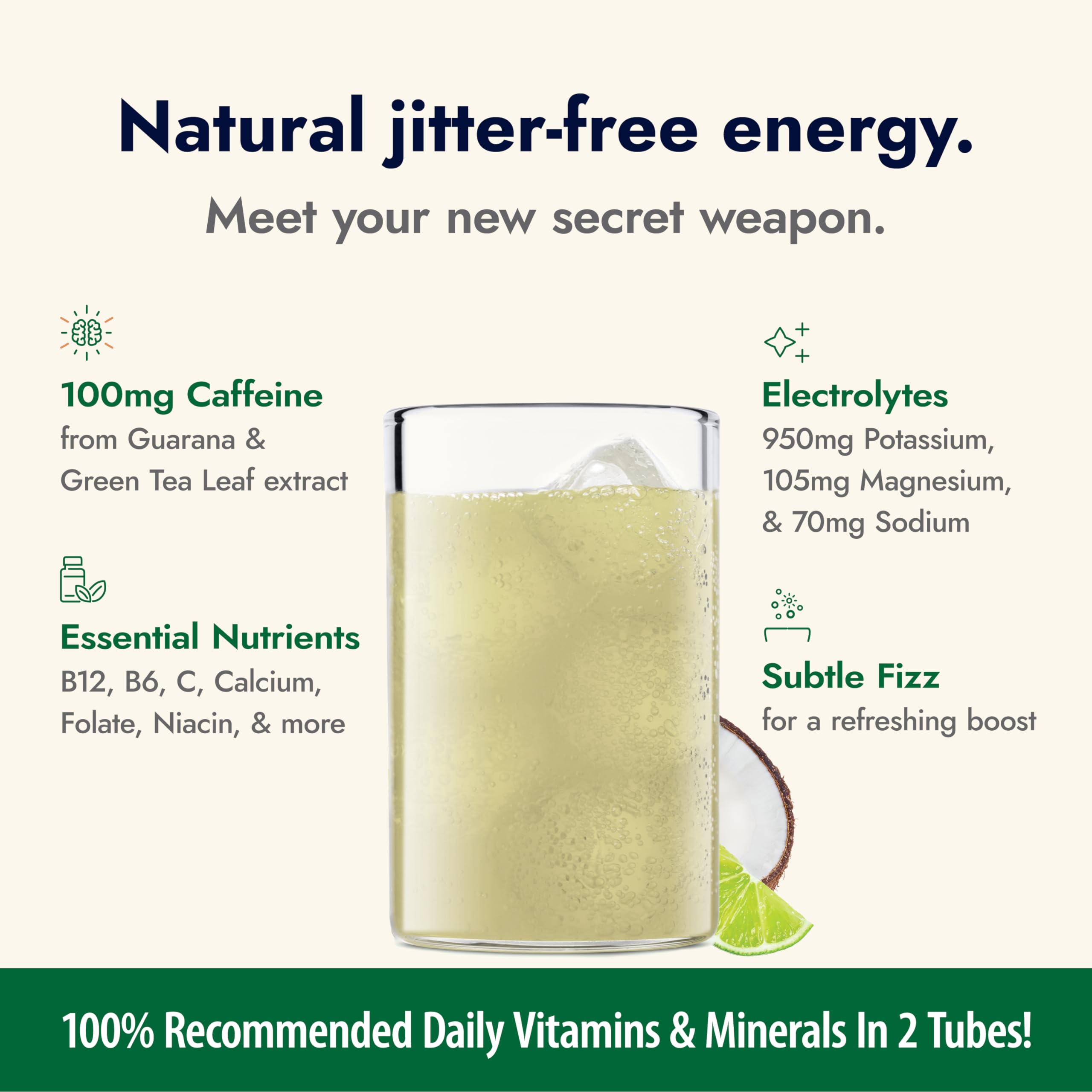 Zipfizz etiqueta de ingredientes Coconut Lime destacando vitaminas y electrolitos