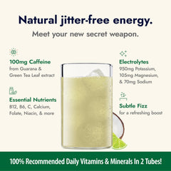 Zipfizz etiqueta de ingredientes Coconut Lime destacando vitaminas y electrolitos