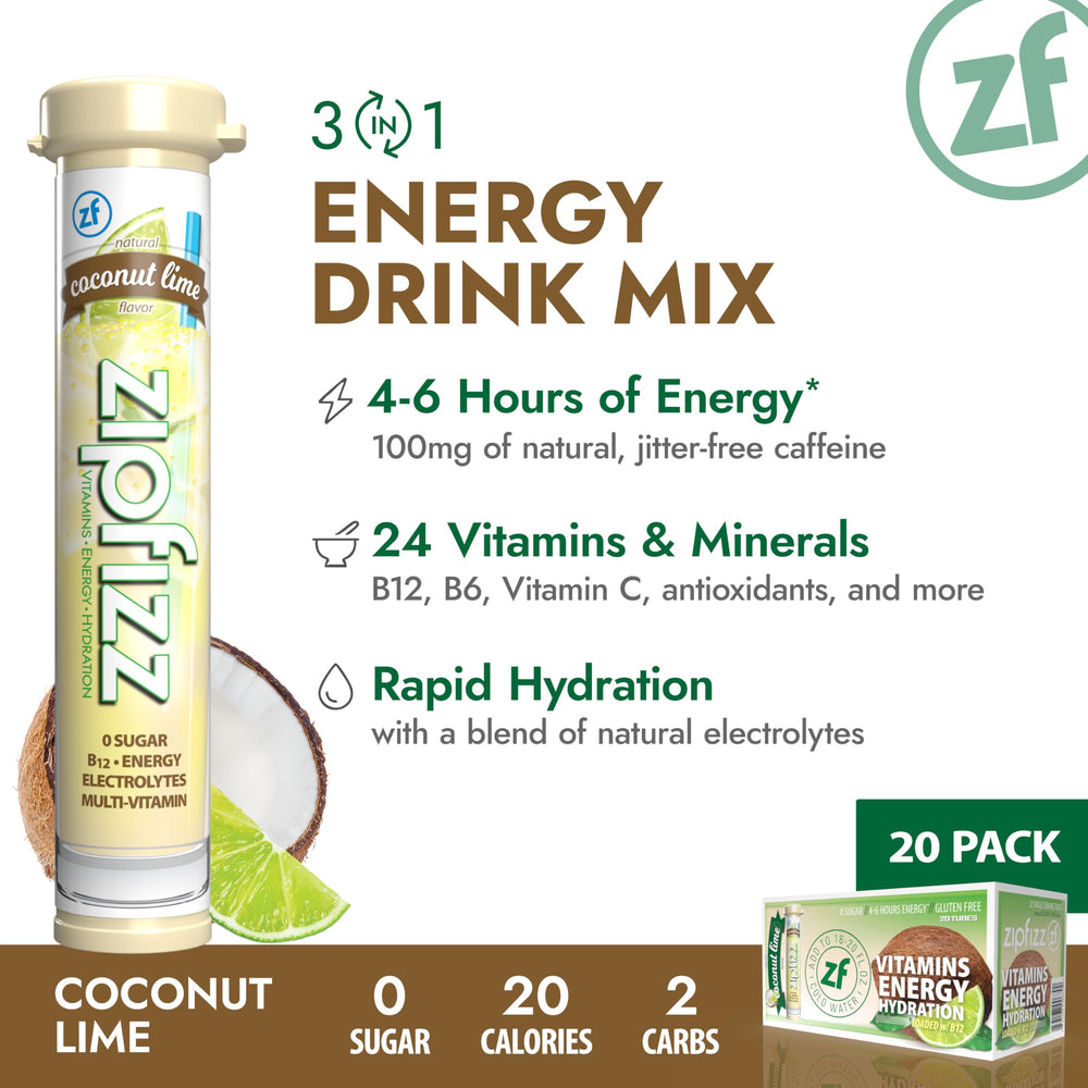 Zipfizz bebida Coconut Lime en botella mezclada, hidratación rápida y sabor