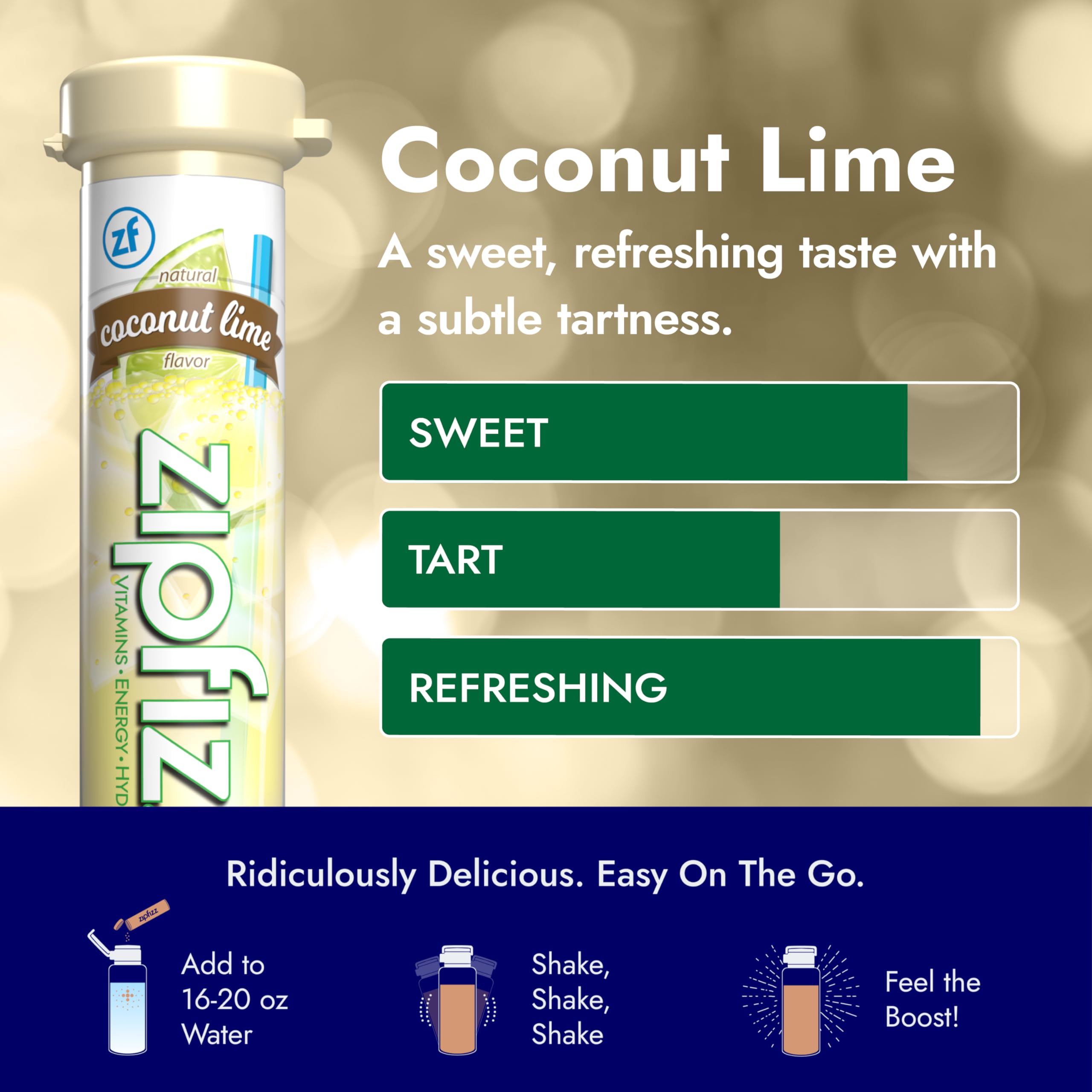 Zipfizz sobres Coconut Lime en mochila listos para viaje, conveniente