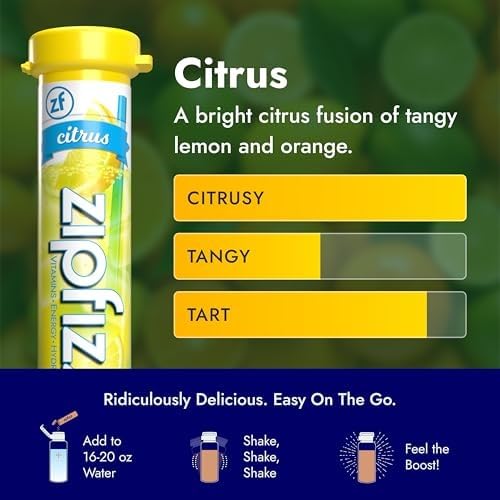 Zipfizz sobre sostenido en mano para comparar tamaño y portabilidad
