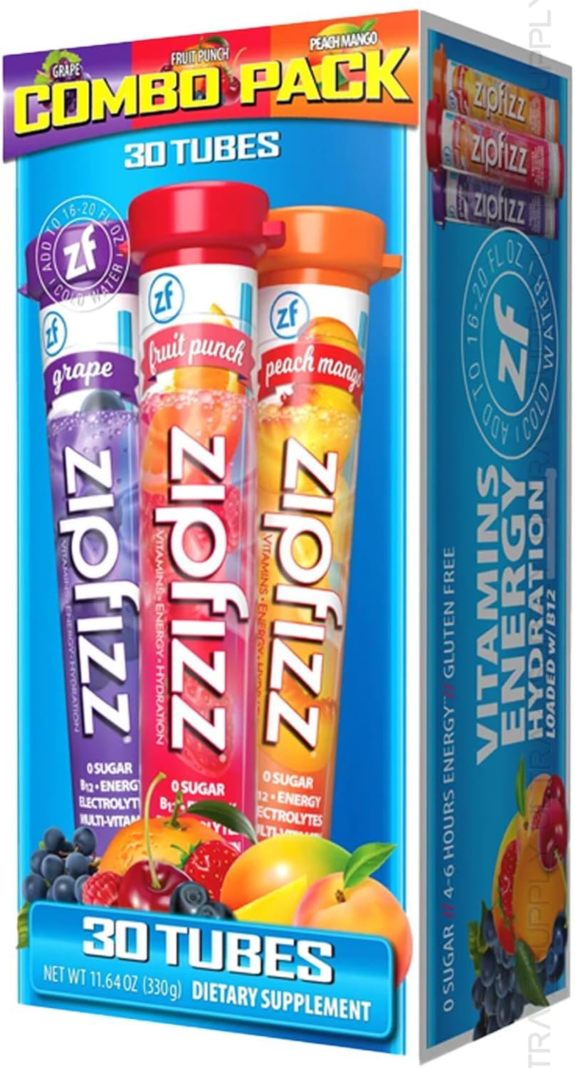 Zipfizz empaque frontal mostrando sobres y beneficio hidratación rápida