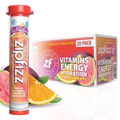 Zipfizz Orange Cream paquete frontal mostrando 20 sobres y beneficios