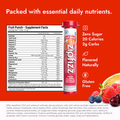 Zipfizz sobre abierto con polvo y enfoque en ingredientes naturales y pureza