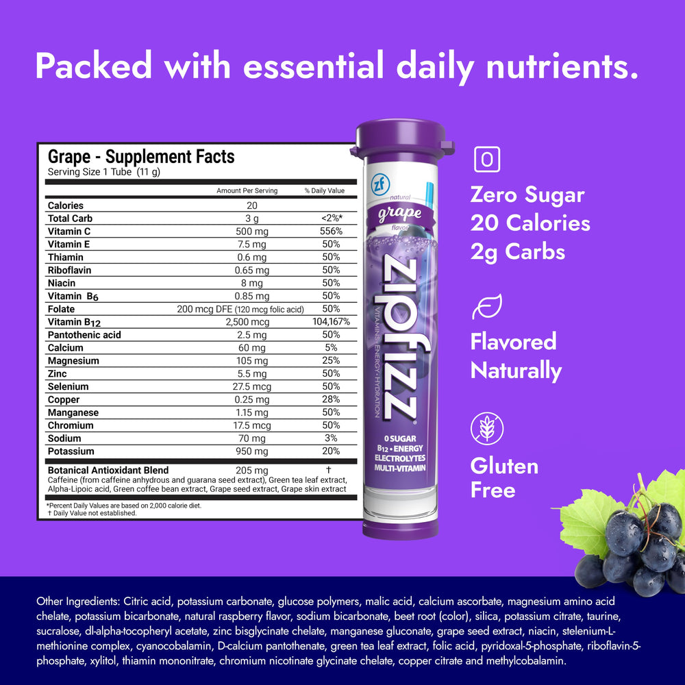 Zipfizz sobre individual Grape listo para mezclar, práctico para llevar