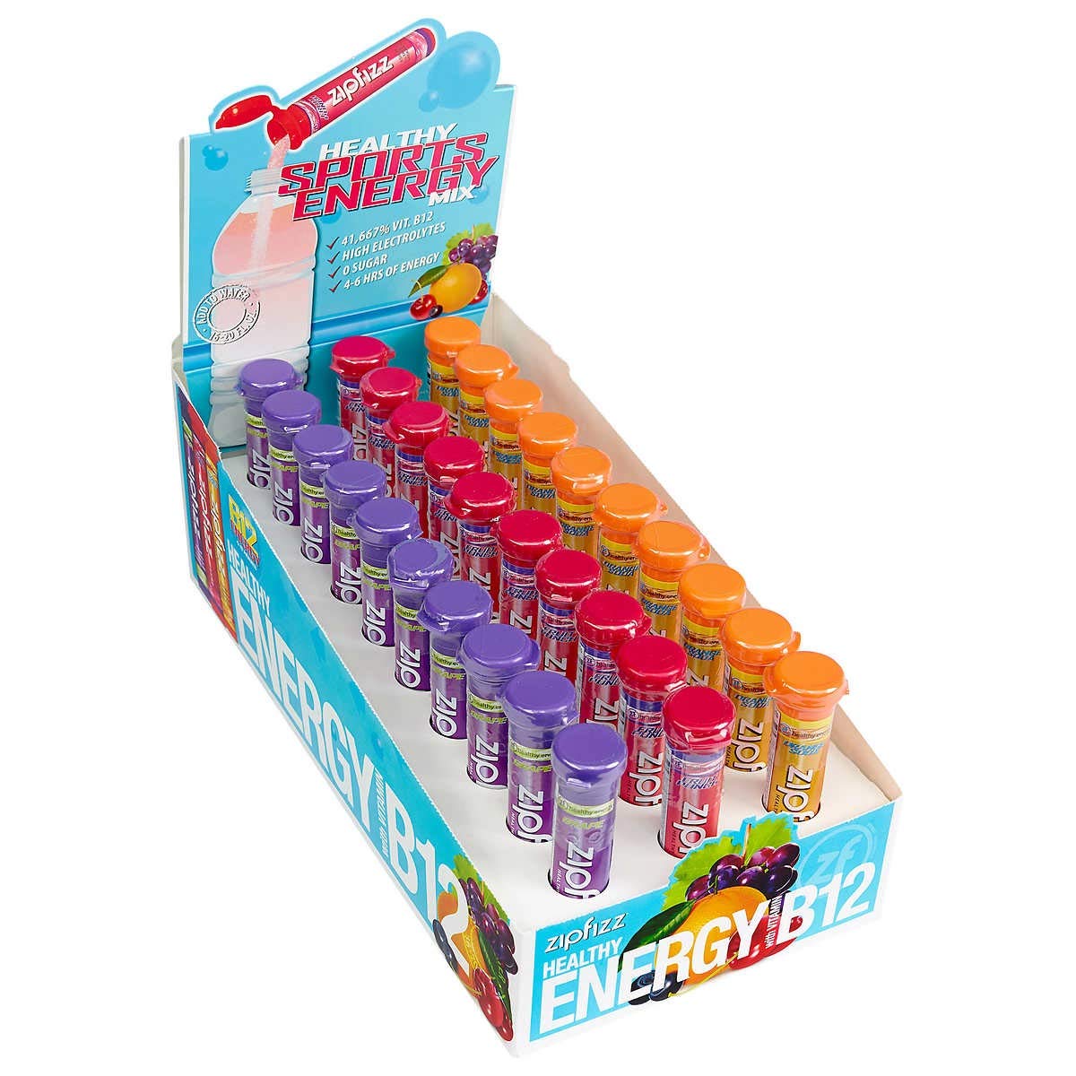 Zipfizz tubo detalle con polvo fino listo para mezclar y energía instantánea