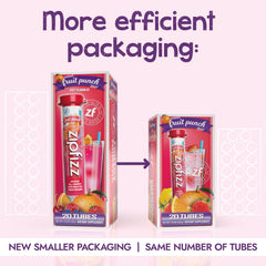 Zipfizz preparado en vaso con color fruit punch y refresco instantáneo