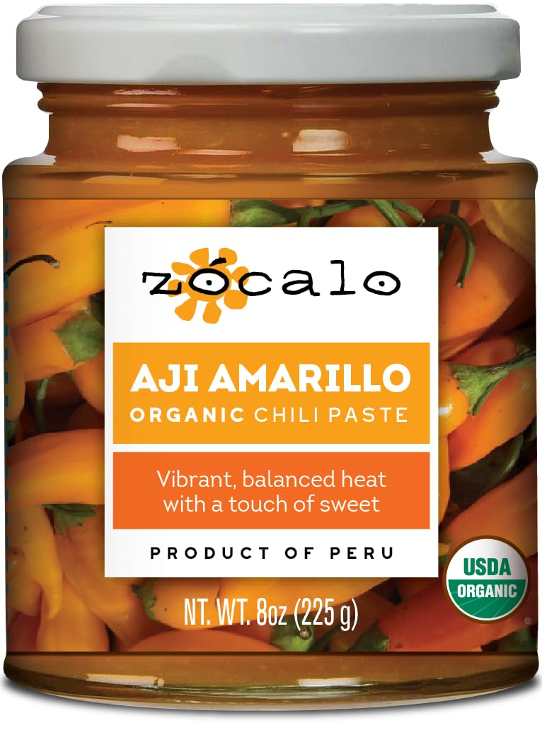Zocalo pasta de aji amarillo frontal mostrando envase y color vibrante beneficios: sabor auténtico