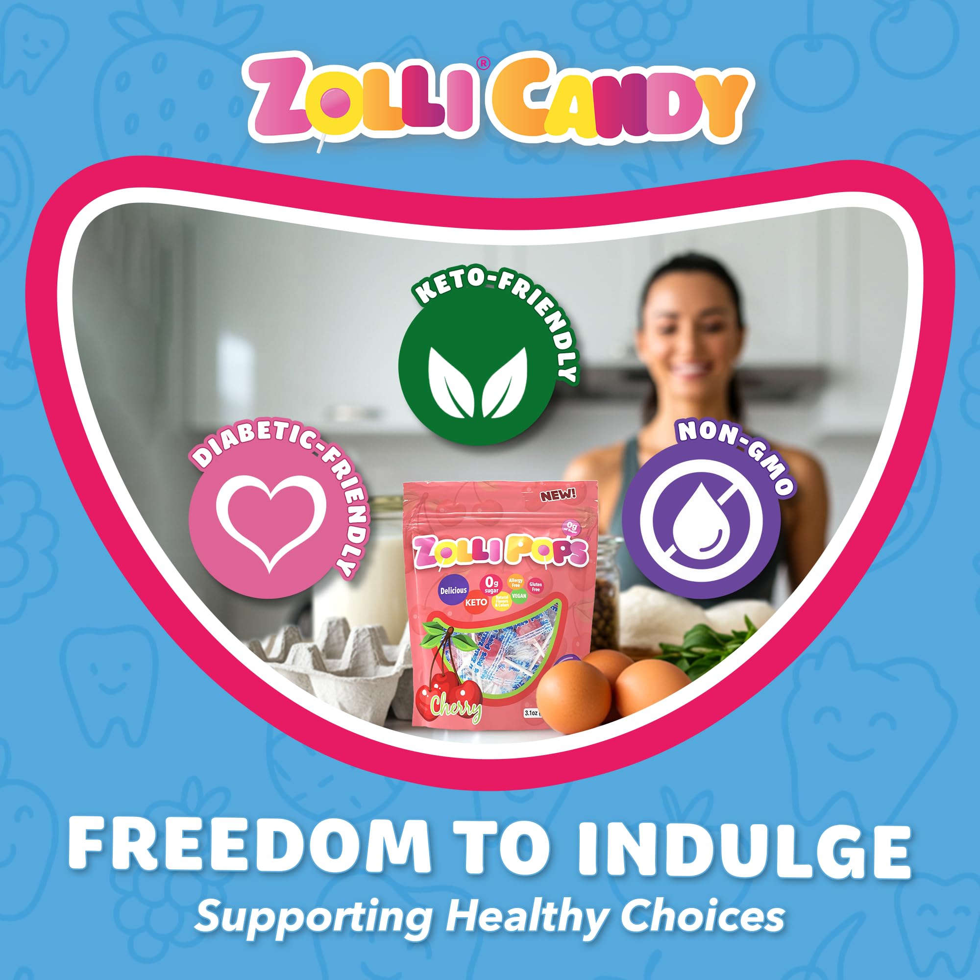 Zollipops etiqueta de ingredientes destacando edulcorantes naturales