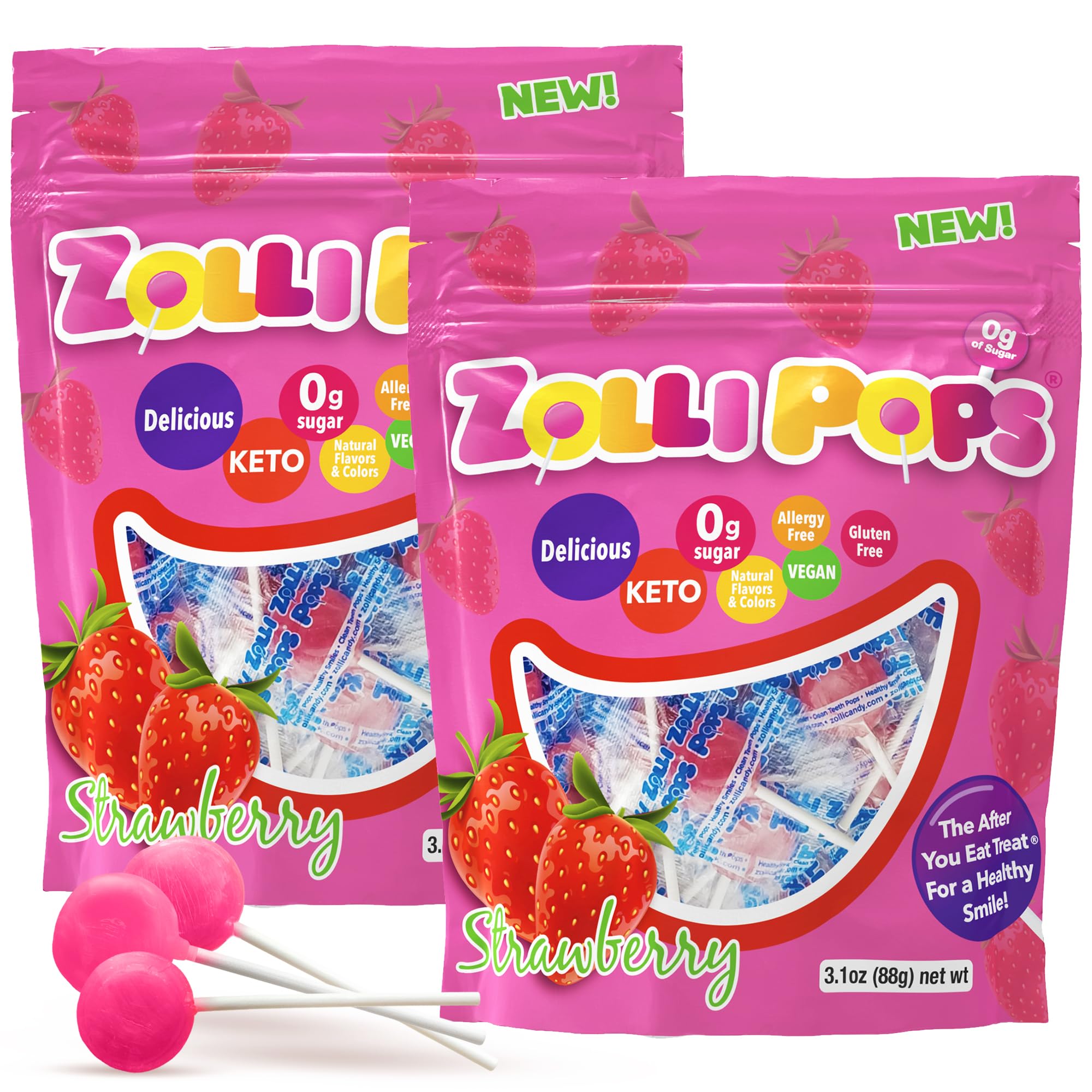 Zollipops paquete frontal fresa mostrando presentación práctica y sin azúcar