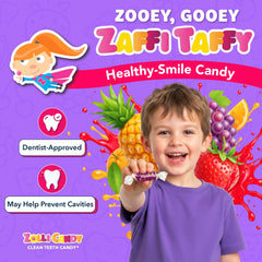 Zollipops detalle de textura del taffy con sabor frutal y sin azúcar