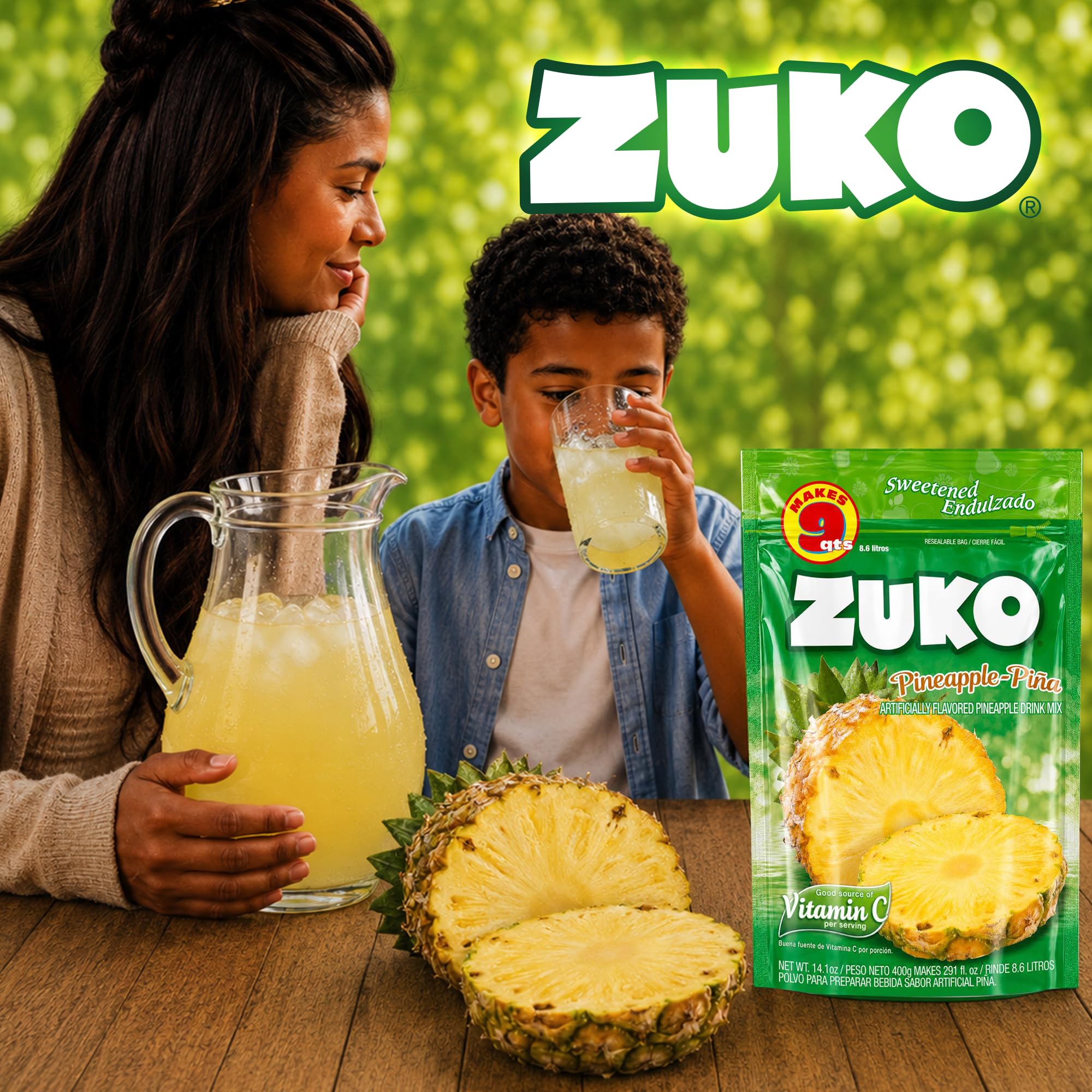ZUKO etiqueta nutricional y vitamina C visible para información clara y útil
