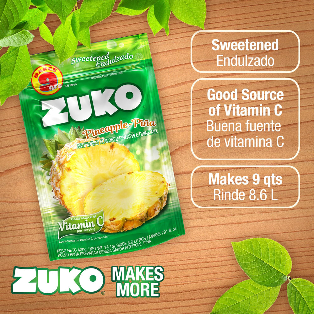 ZUKO vaso con bebida de piña y hielo ofrece refresco instantáneo y sabor frutal