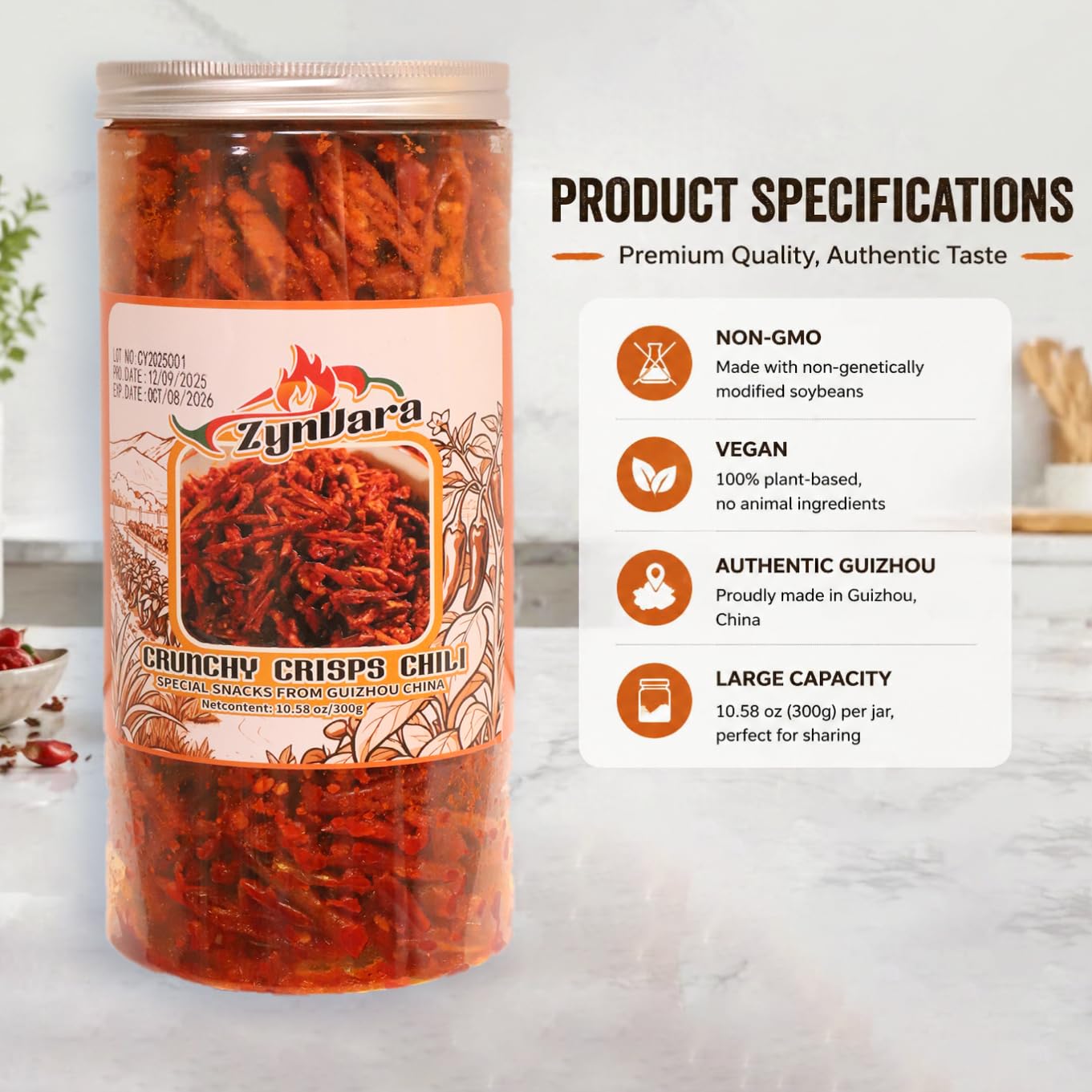 ZynVara primer plano de chiles fritos con crujiente visible para textura intensa